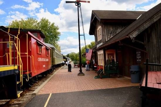 Caboose and depot at the Hocking Valley Scenic Railway in Nelsonville