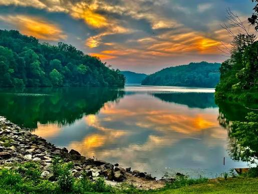 Sunset over Dow Lake at Strouds Run State Park